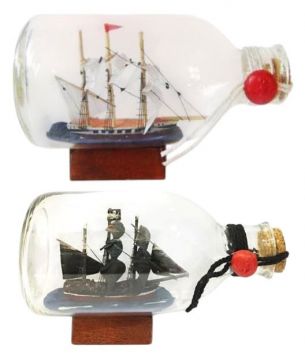 13.5" 2 Astd Galleon Pirate Ship in Bottle