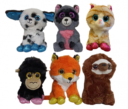 15cm 6 Asstd Plush Beanie Wide Eyed Animals