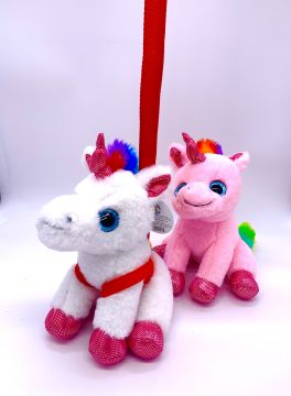 20cm Plush Unicorn With Lead 4 Astd