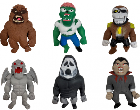 6 Astd Stretchy Horror Characters in Display