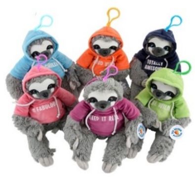 15cm 6 Asstd Clip On Hoody Sloth