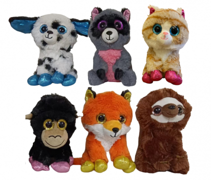 15cm 6 Astd Plush Beanie Wide Eyed Animals