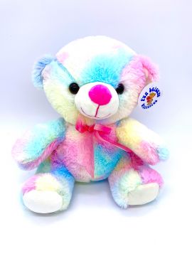 23cm Plush Colourful Bear With Ribbon