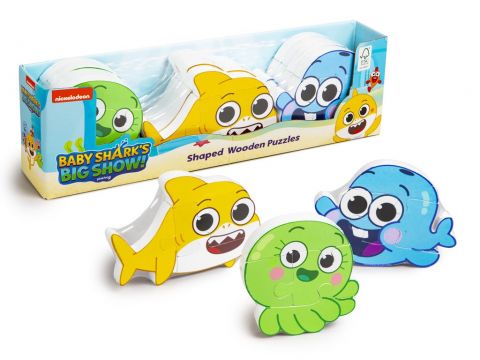 Baby Shark  Wooden Shaped Puzzles 3 Asst