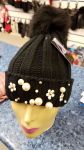 Ladies Chunky Knit Thinsulate Hat With Pearls And Pom Pom