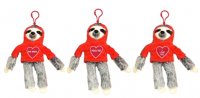 15cm 3 Asstd Clip On Love Heart Hoody Sloth